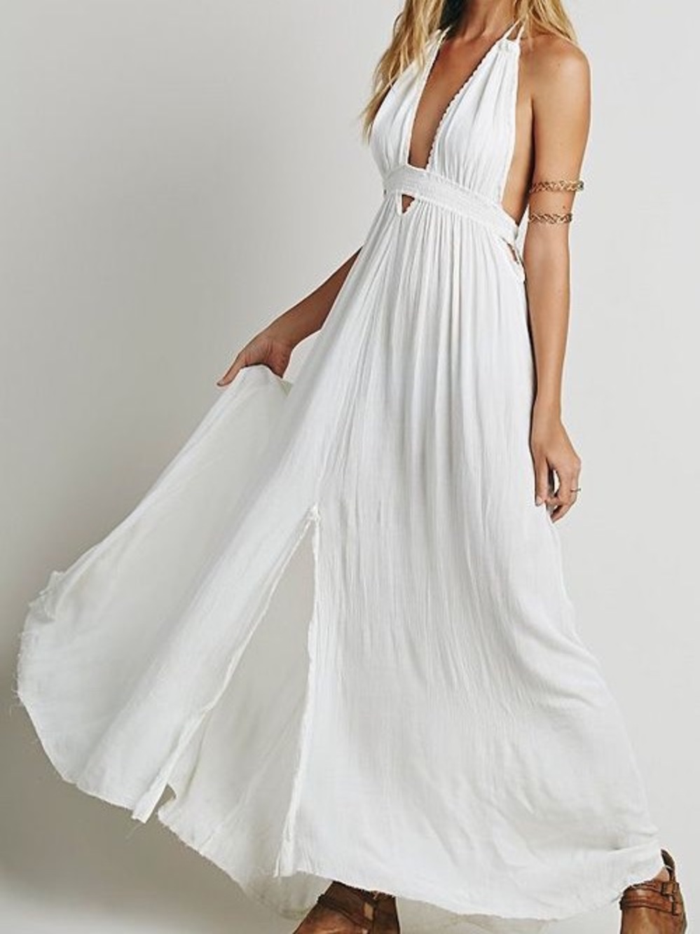 Free People Look Into The Sun Maxi Dress Free-est boho hippie flowy tan cream M - Picture 7 of 16
